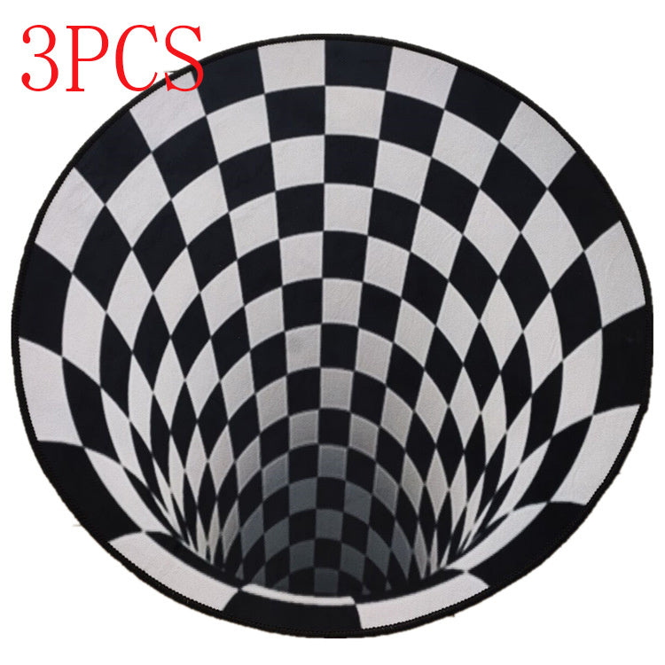 3D Black&White Geometric Round Carpet Vortex Illusion Rug
