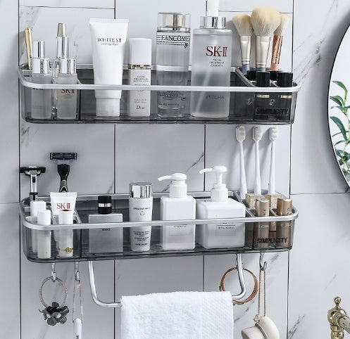 Storage Rack Bathroom Shelf With Towel Bar Hooks Organizer For Bath