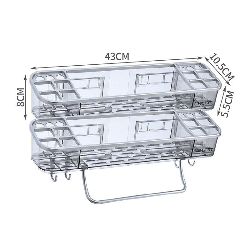 Storage Rack Bathroom Shelf With Towel Bar Hooks Organizer For Bath