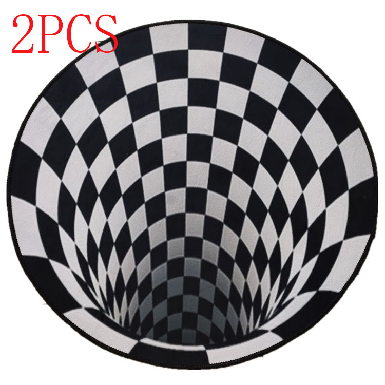 3D Black&White Geometric Round Carpet Vortex Illusion Rug