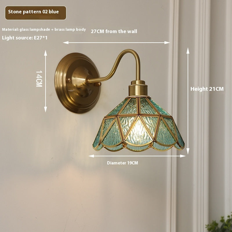 Retro Brass Glass Wall Lamp Creative Bedroom Lamps