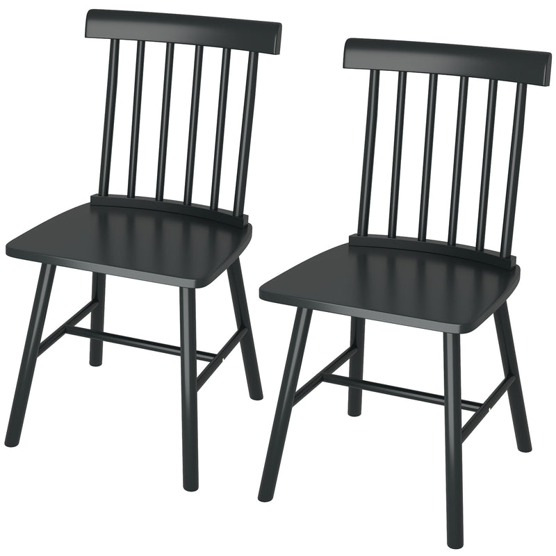 Dining Chairs Set Of 2, Farmhouse Wood Kitchen Chairs With Rubber Wood Frame, Spindle Back For Dining Room, Black