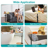 Liftable Freestanding Bamboo Bath Tray Caddy For Tub Against Wall