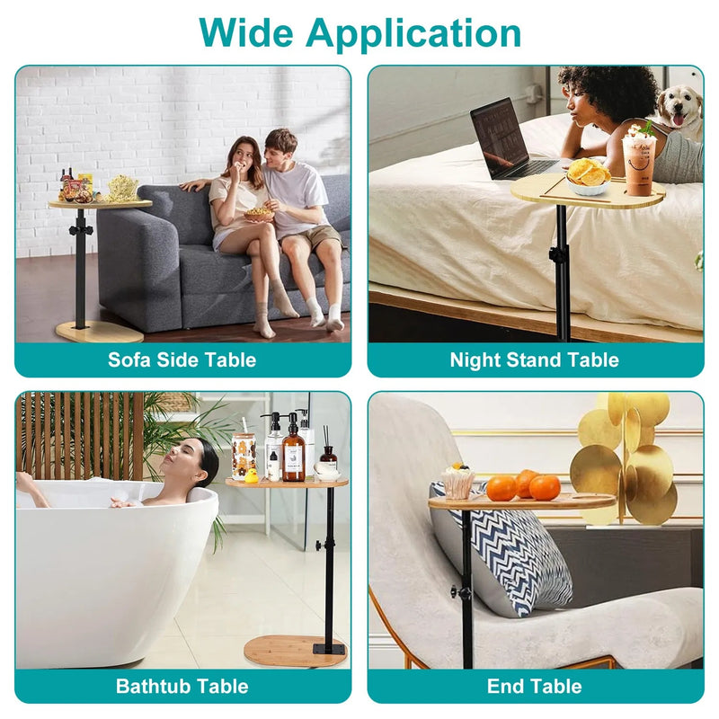 Liftable Freestanding Bamboo Bath Tray Caddy For Tub Against Wall