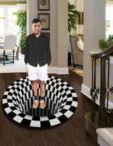 3D Black&White Geometric Round Carpet Vortex Illusion Rug
