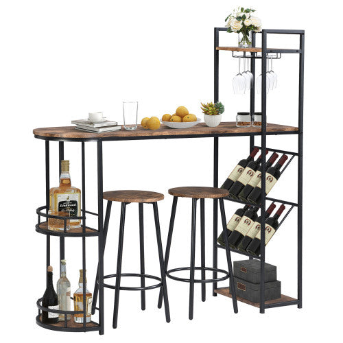 Industrial Bar Table Set With 2 Chairs