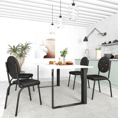 Faux Leather Dining Chairs With Waterproof Surface And Metal Legs